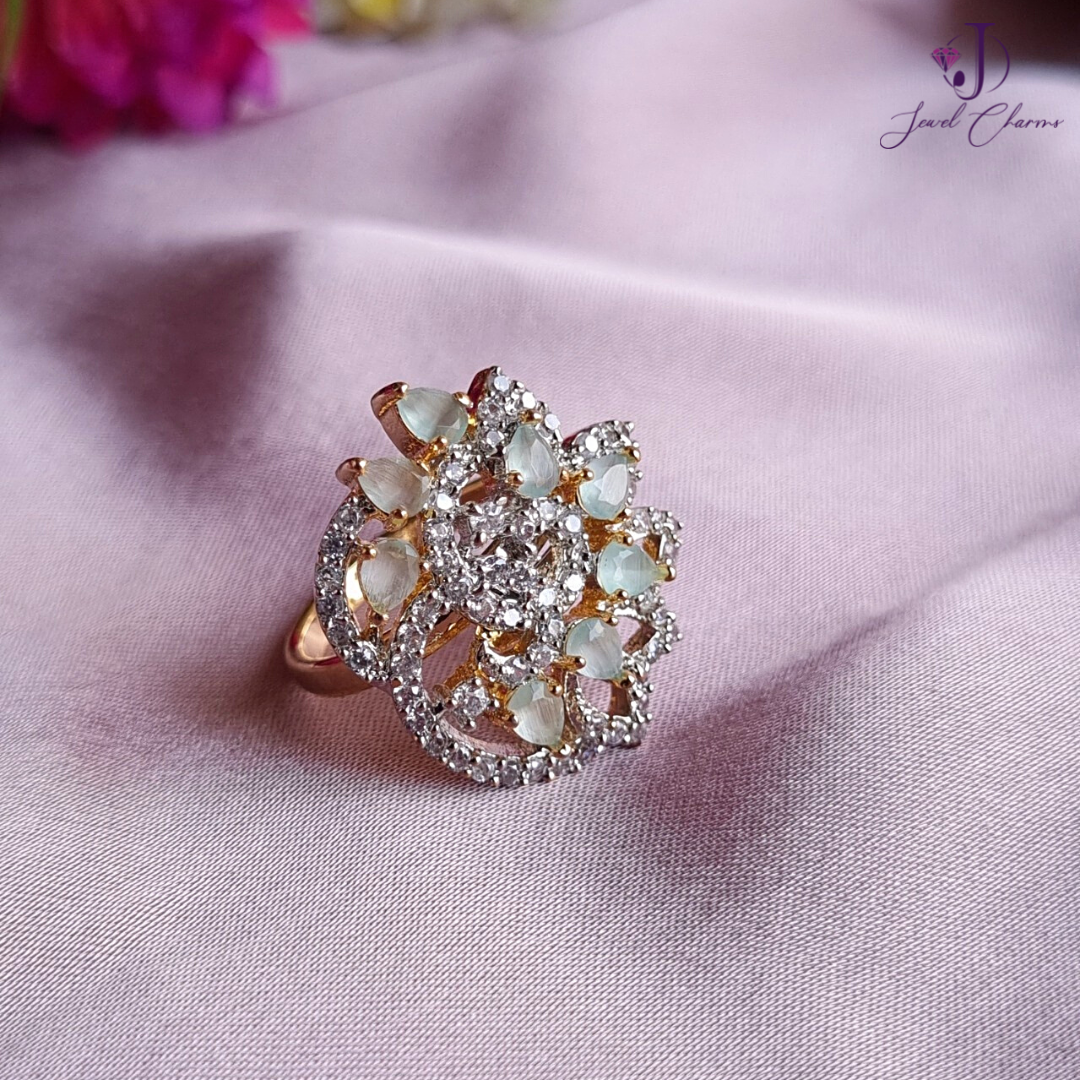 Adjustable Sea Green gemstones ring
