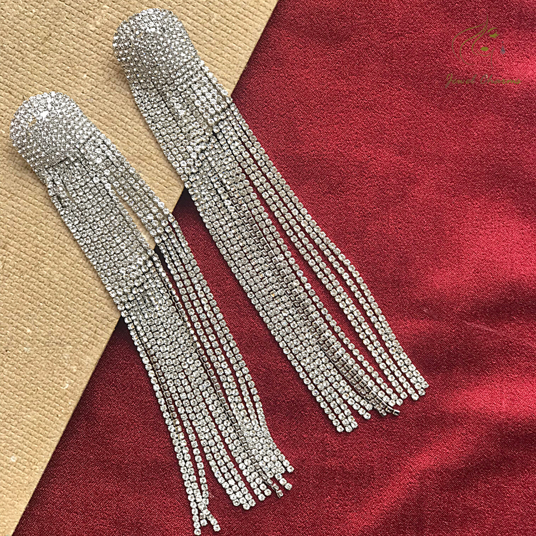 Silver Rhinestone Round Dangle Long JCEC 151