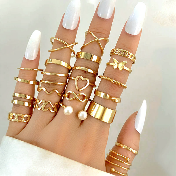 Generic 22 Pcs/set Luxury Gold Knuckle Ring Set For Ladies Women Gift