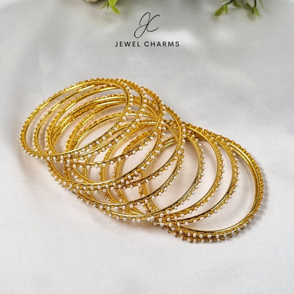 12 pieces Traditional golden pearl bangles