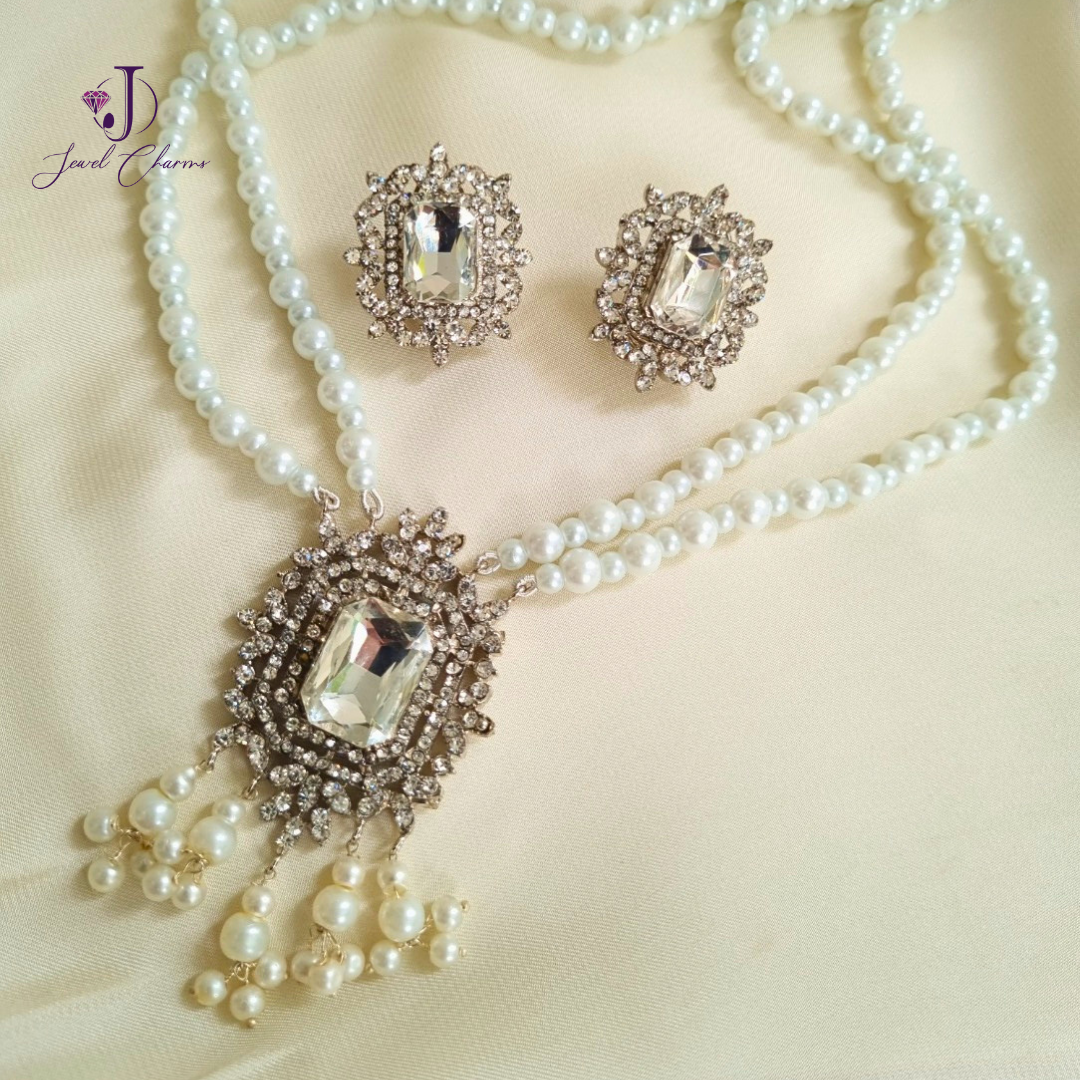 Crystal Silver Pearl Maala Set