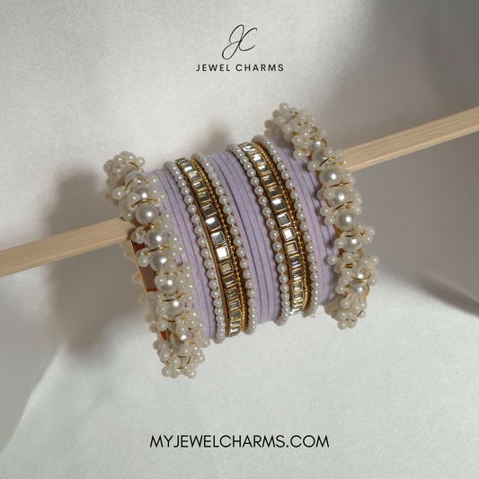 Lilac double square karra gajra choorian bangles set