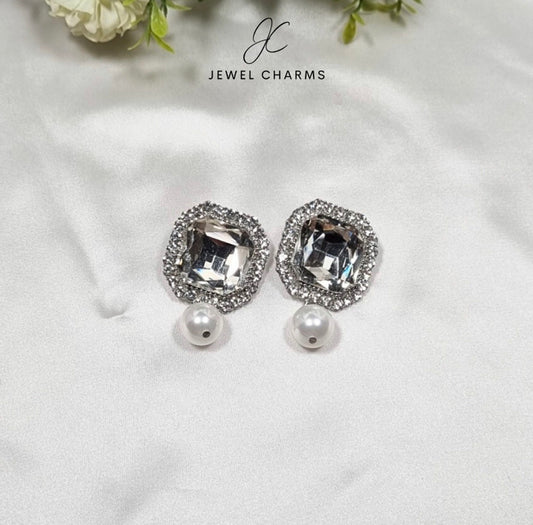 Premium Crystal Mega Pearl Rhombus Cut Earrings Zircon