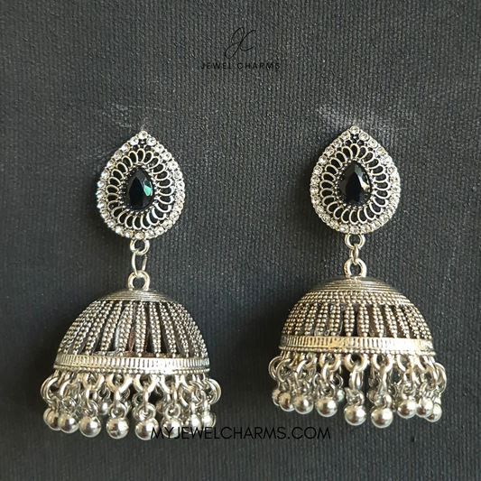 Silver Black Stone Jhumka