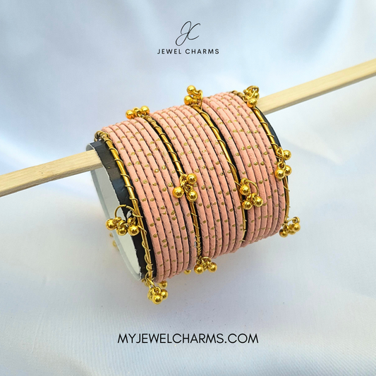 Peach Dotted Golden Viral Kashmiri Bangles