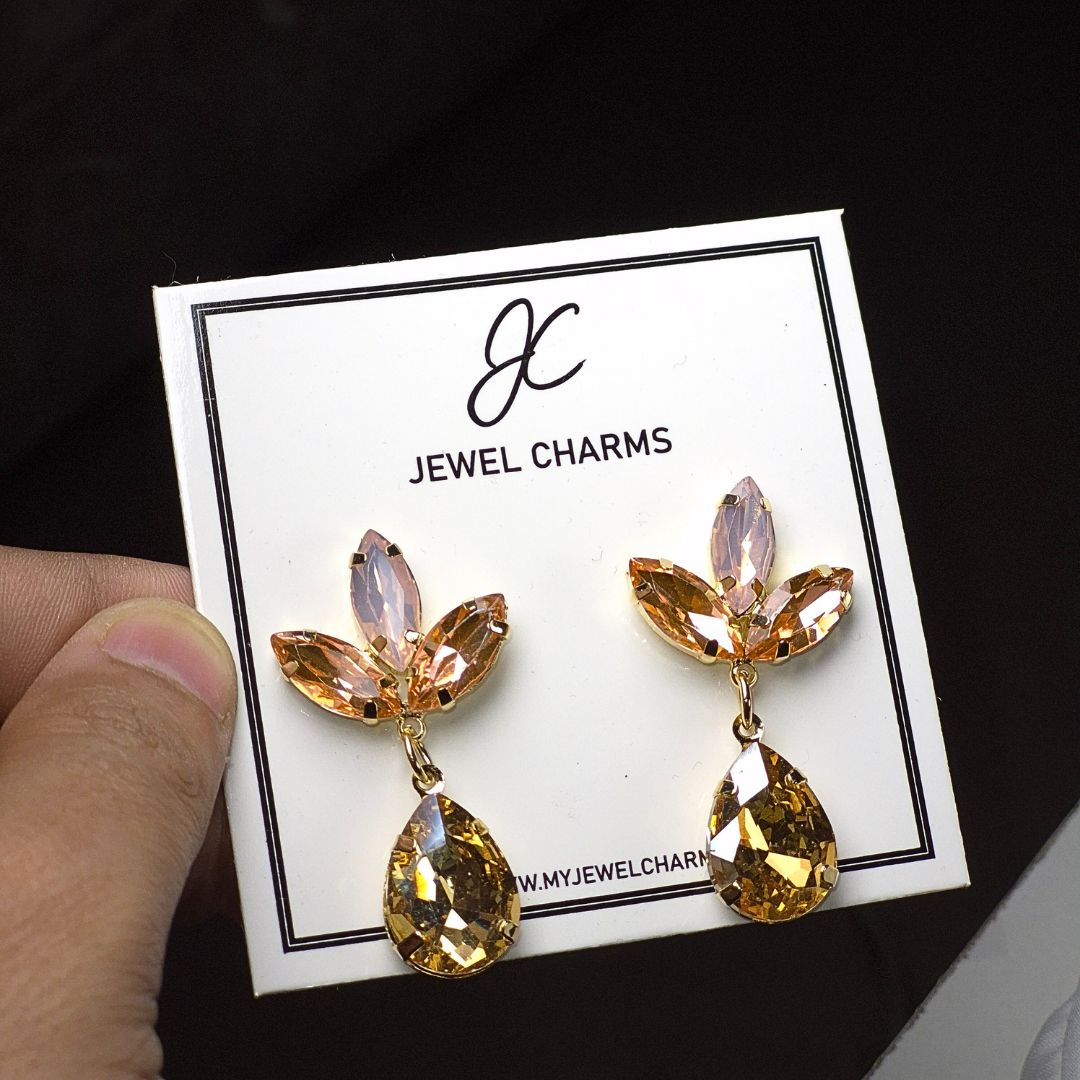 Jc 265 Tri Petal Champagne Drop Earrings