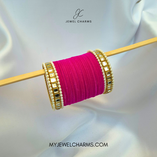 Shocking Pink Double Karra 2 Dozen Bangles Set