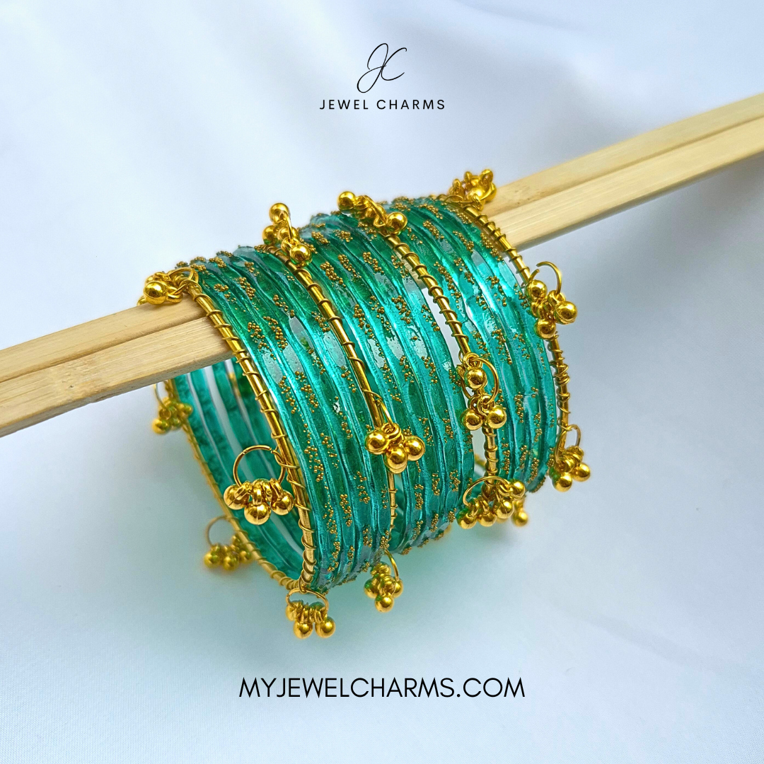 Sea Green Raindrop Original Kashmiri Glass Bangles