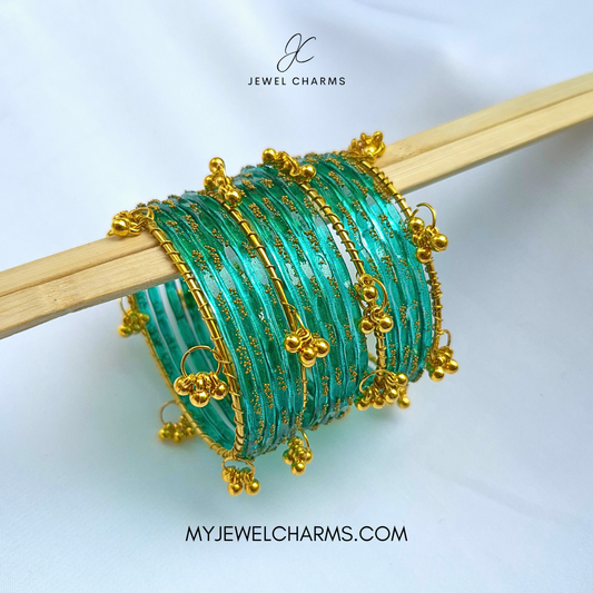 Sea Green Raindrop Original Kashmiri Glass Bangles