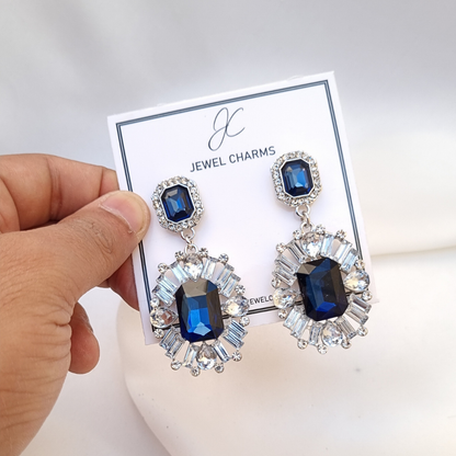 Royal Blue double crystal square cut dangle earrings