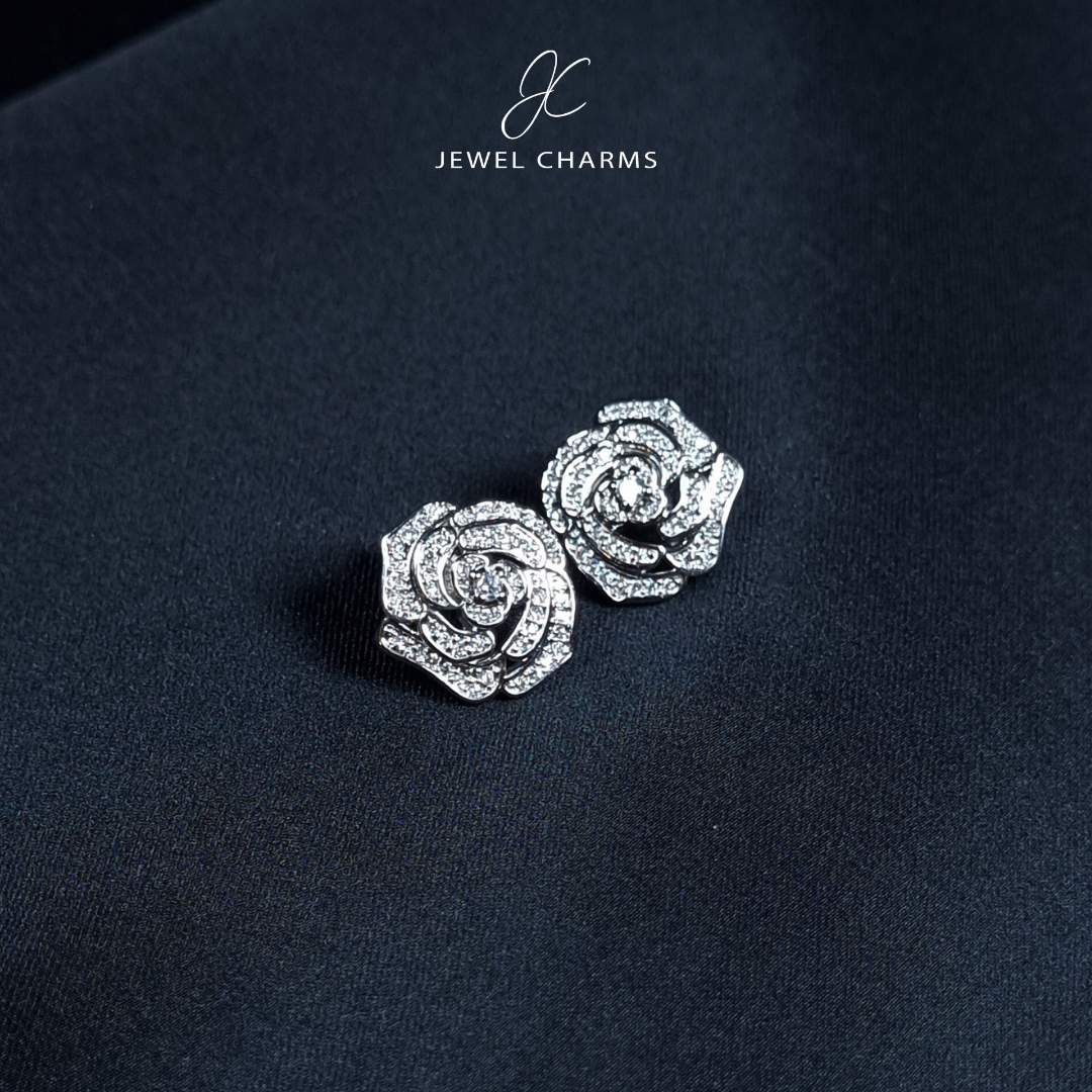 Silver Zircon Rose Studs