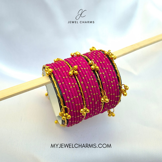 Dark Pink Dotted Golden Viral Kashmiri Bangles