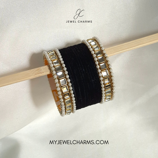 BLACK double square karra velvet bangles choorian set