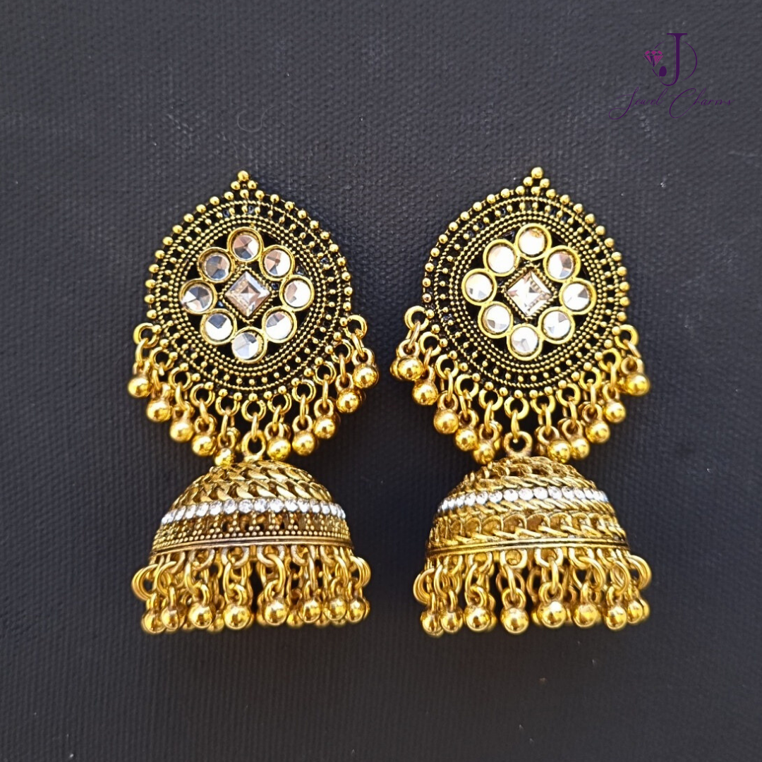 Golden Antuique 9 Petal Mughal Jhumka