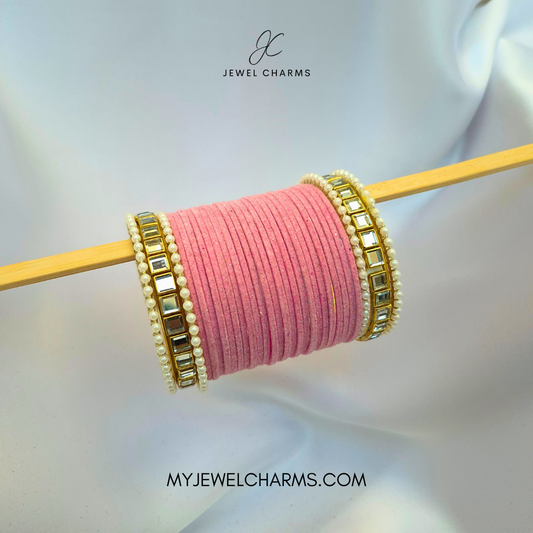 Baby Pink Double Karra 2 Dozen Bangles Set