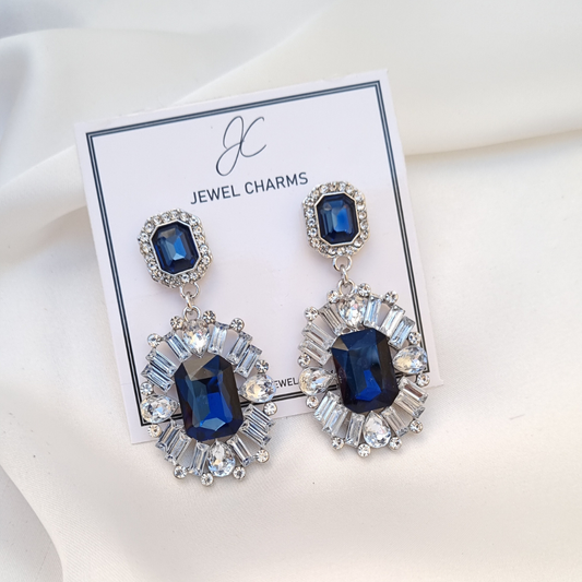 Royal Blue double crystal square cut dangle earrings