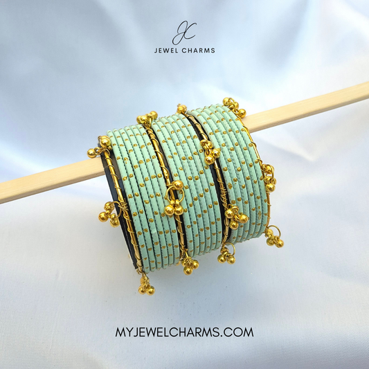 Sea Green Dotted Golden Viral Kashmiri Bangles