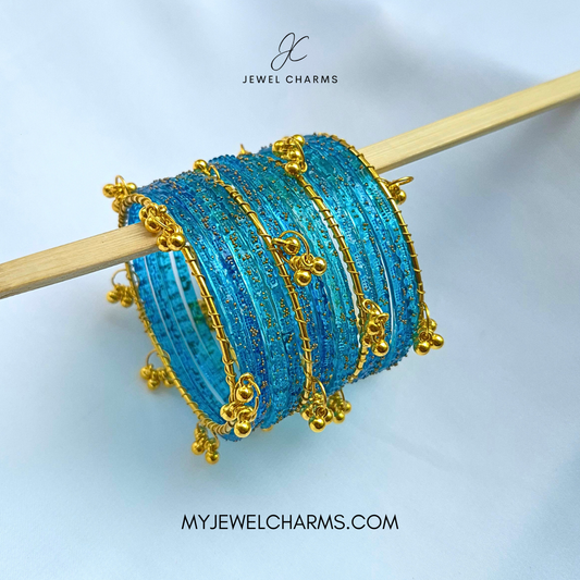 Aqua Blue Viral Raindrop Original Kashmiri Glass Bangles