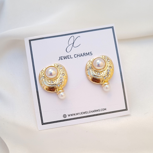 Royal golden textured double pearl earrings