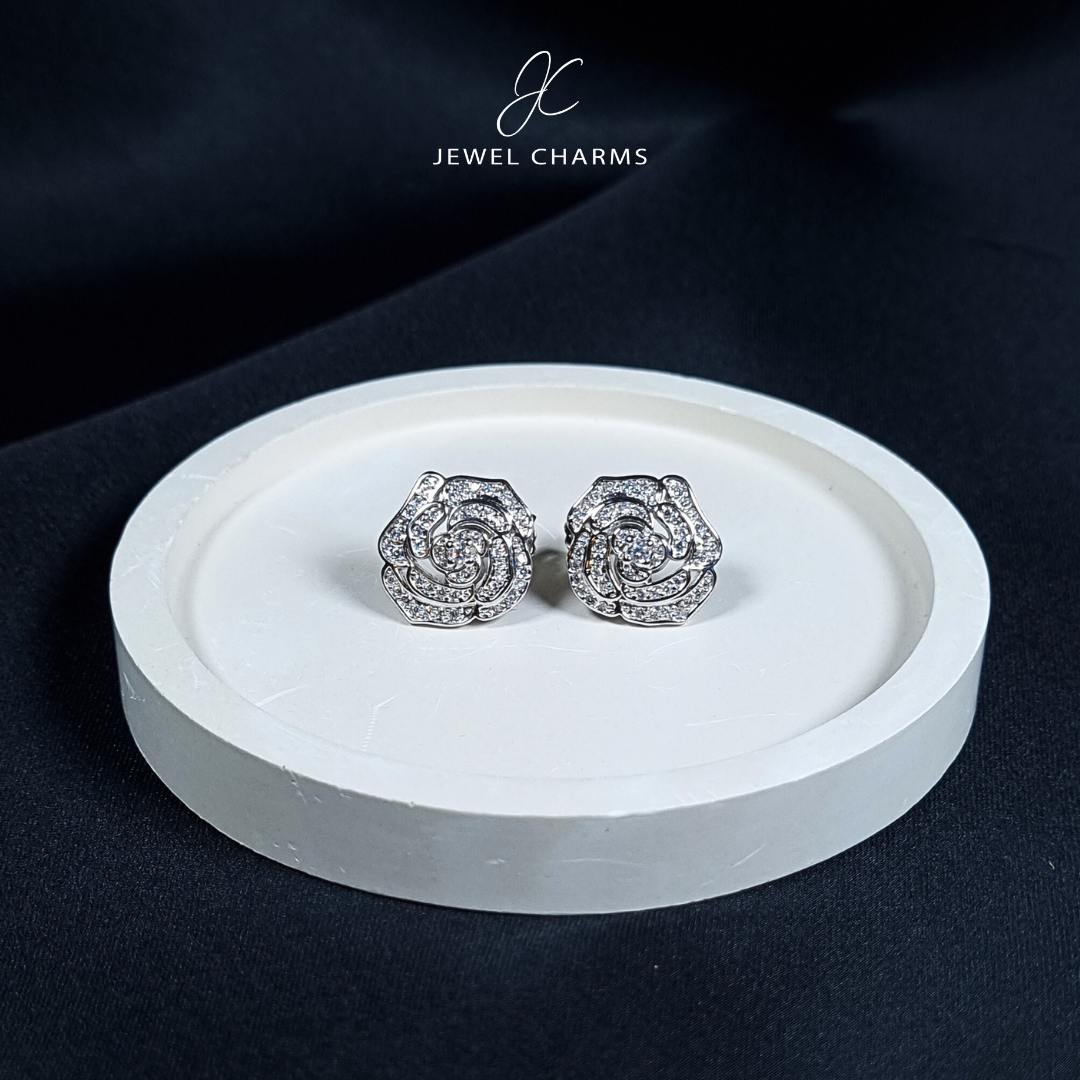 Silver Zircon Rose Studs