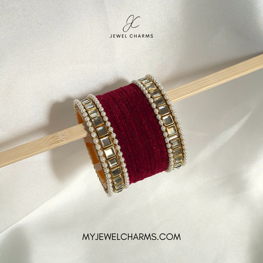 Maroon double square karra velvet bangles choorian set