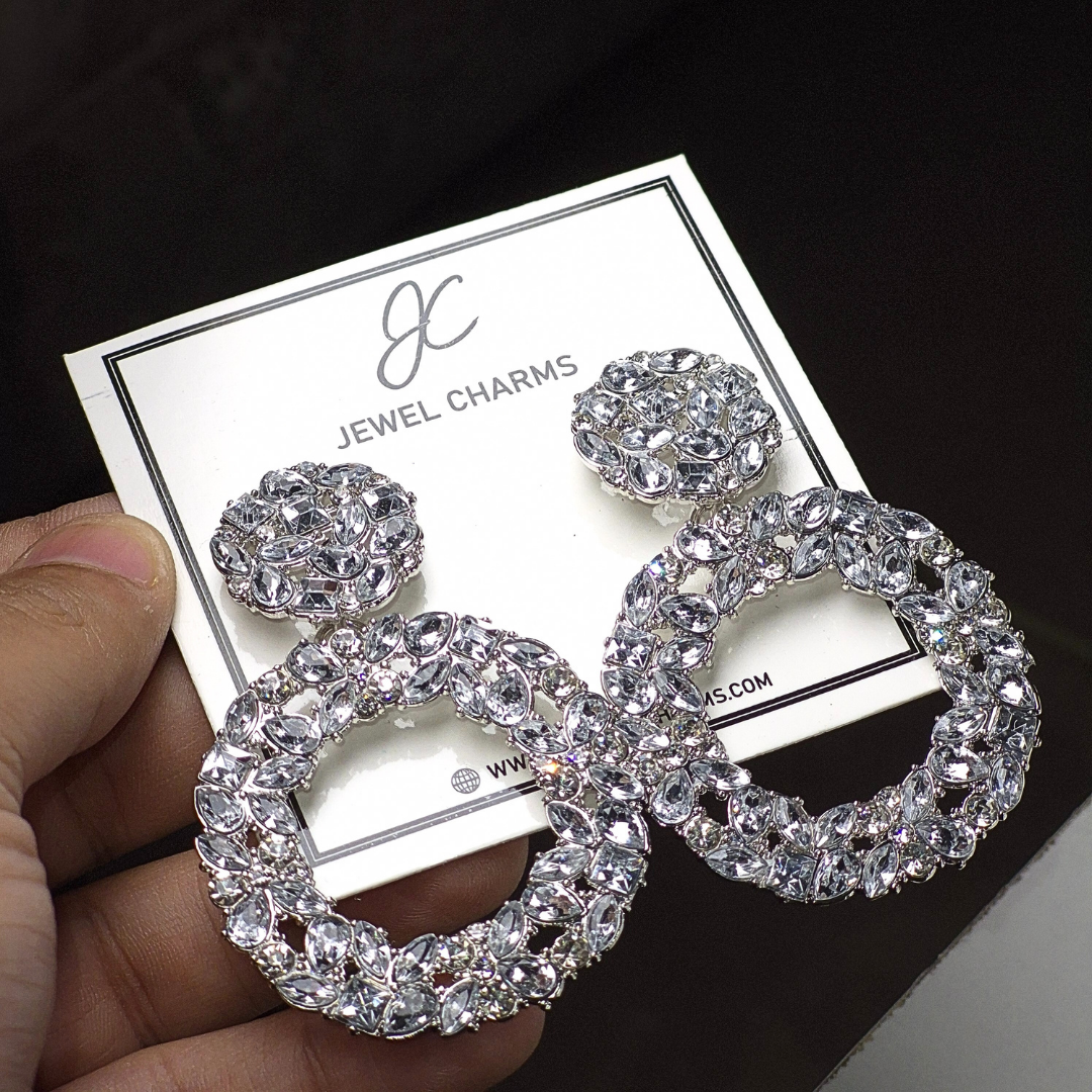 Jc 267 Large Rhinestone Rugged Hoop Dangle Earrings