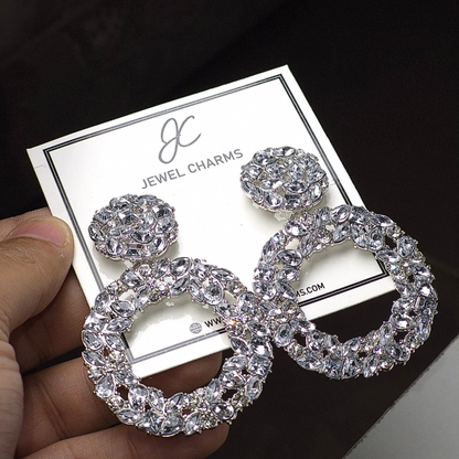 Jc 267 Large Rhinestone Rugged Hoop Dangle Earrings
