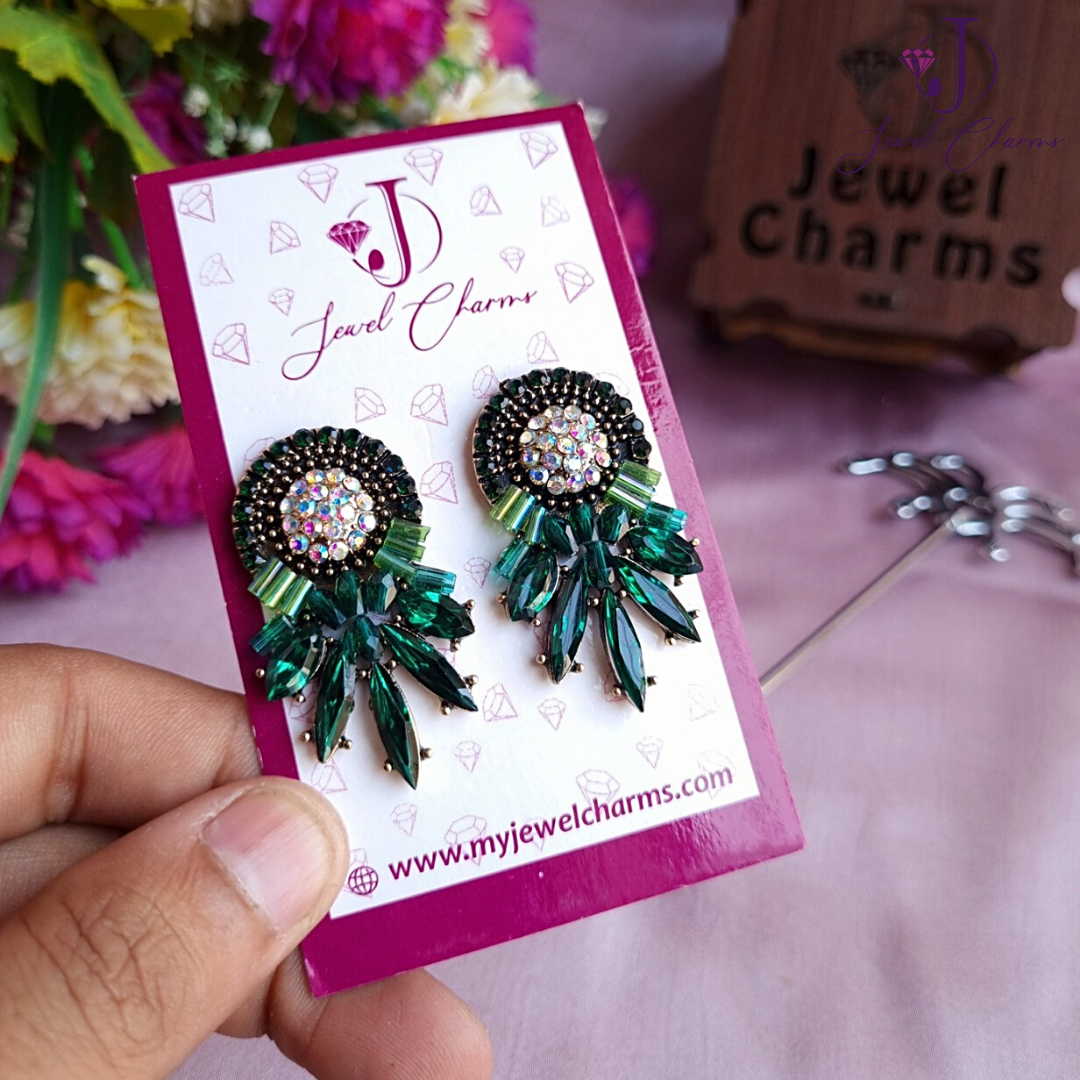Emerald Green Sapphire Cluster Earrings