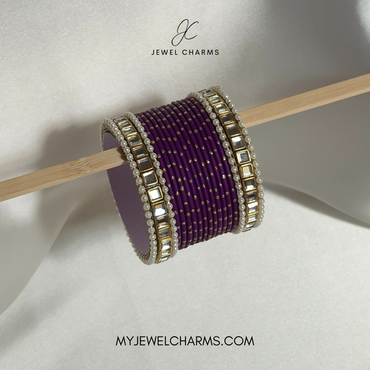 Dark purple Double karra dotted bangles choorian