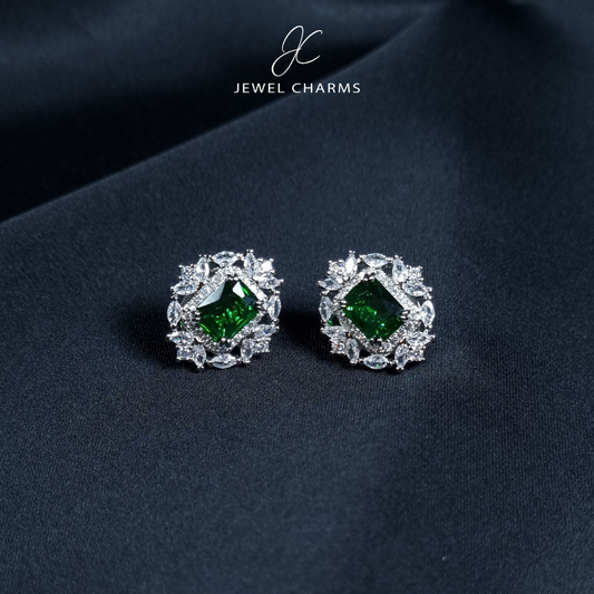 Green Artistic Silver Studs