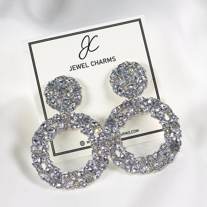 Jc 267 Large Rhinestone Rugged Hoop Dangle Earrings