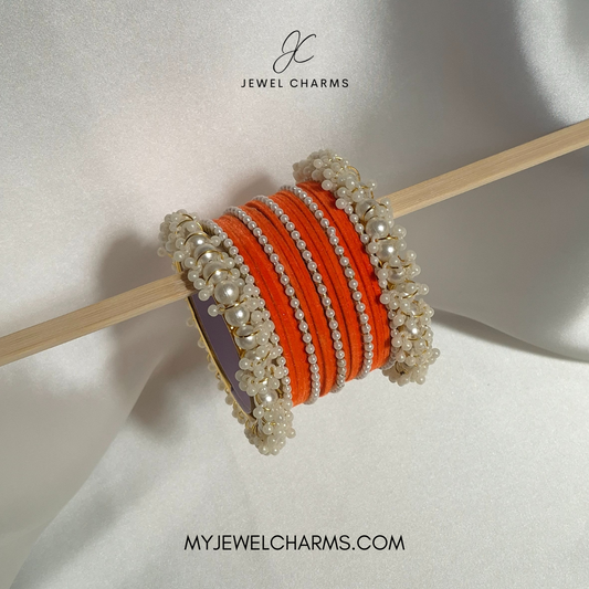 Orange Penta Pearl Gajra Bangles Choorian Set