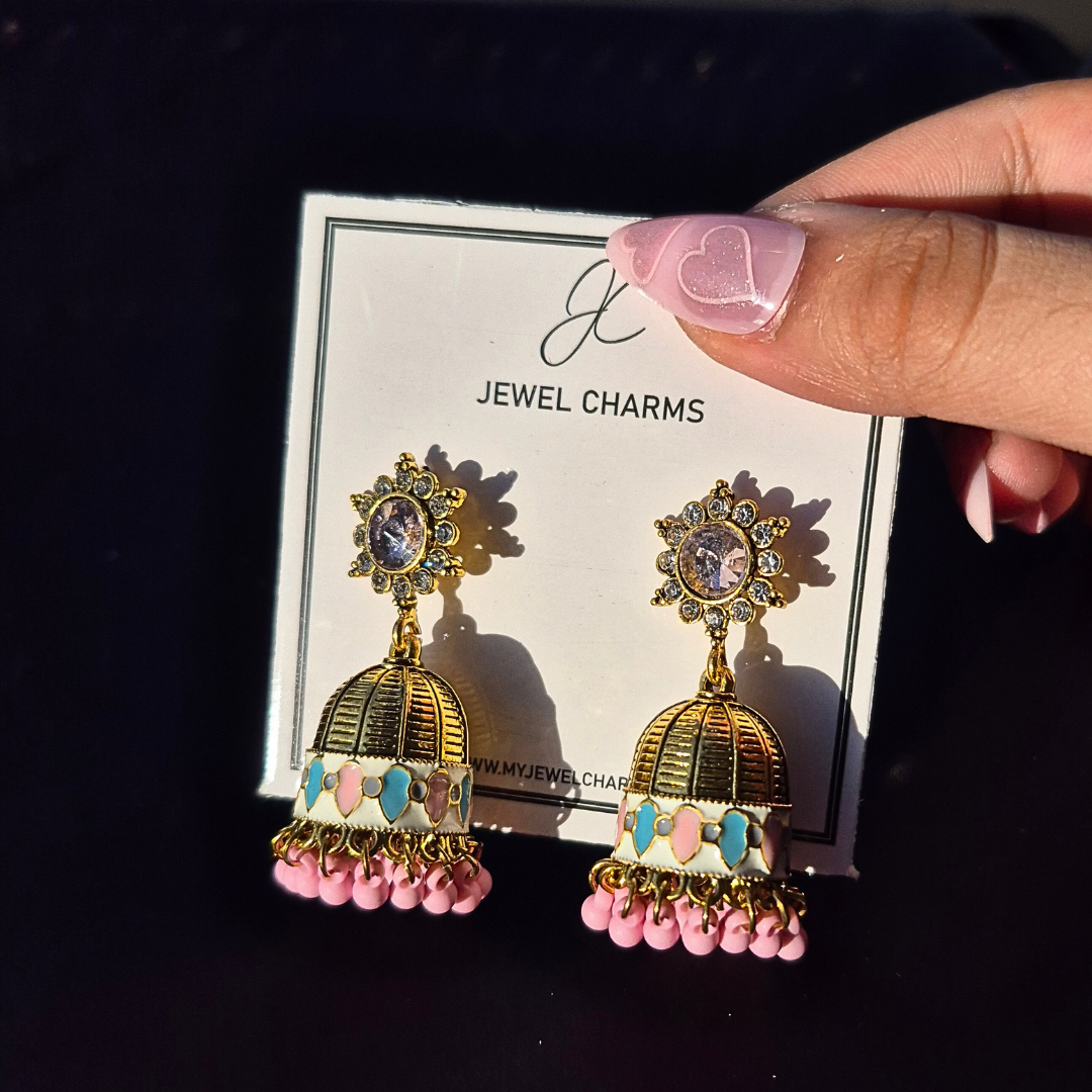 Golden pink handpainted jhumki