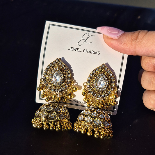 Crystal scales jhumka golden