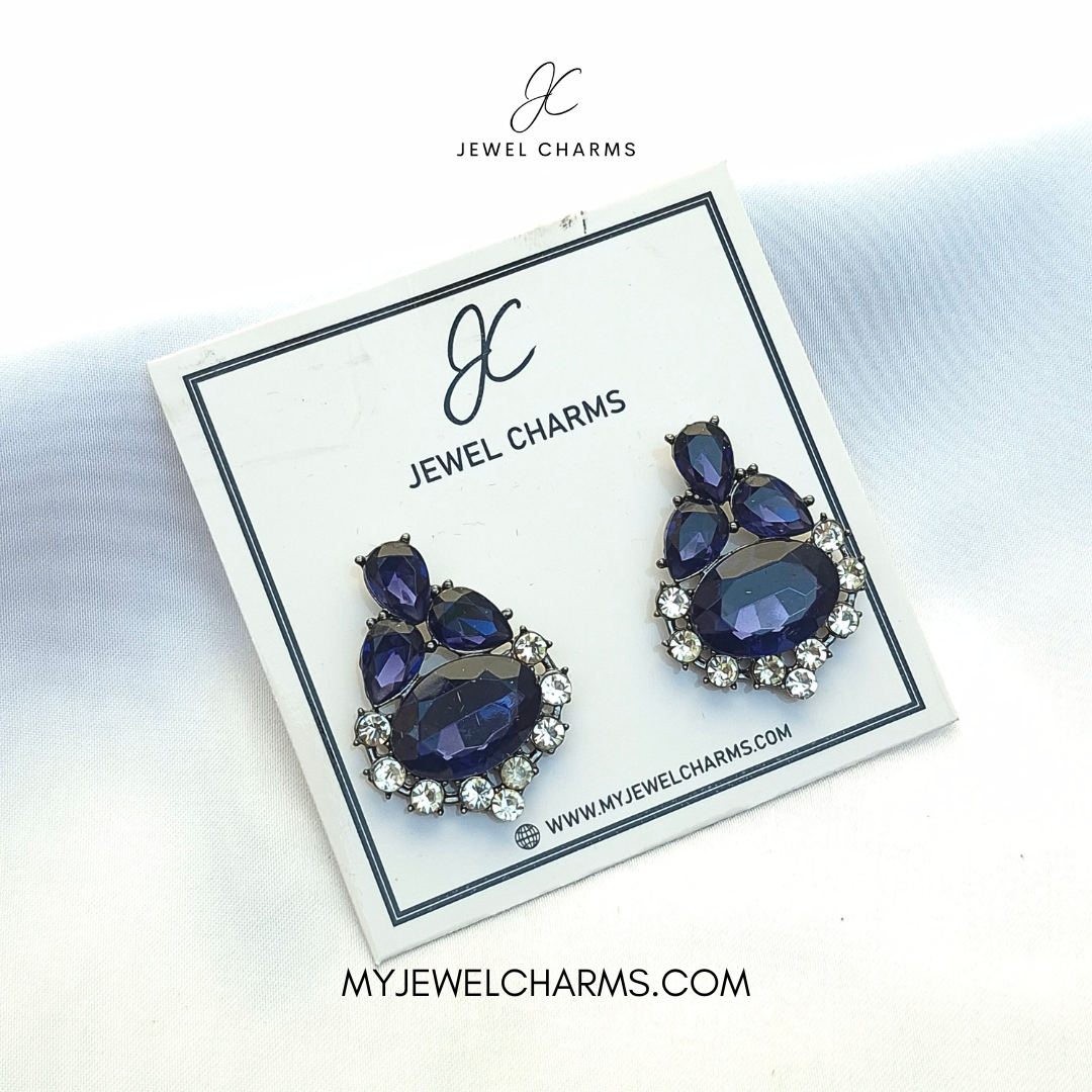 Jcec 302 Royal Blue Gem Circle Crystal Earrings