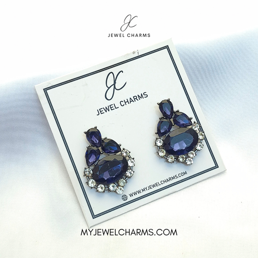 Royal Blue Gem Circle Crystal Earrings