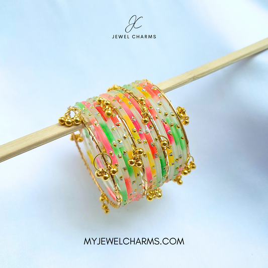 White base Multi Viral AEENA Kashmiri Bangles - 2.6 (Sawa Do)