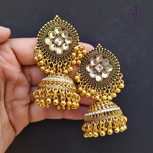 Golden Antuique 9 Petal Mughal Jhumka