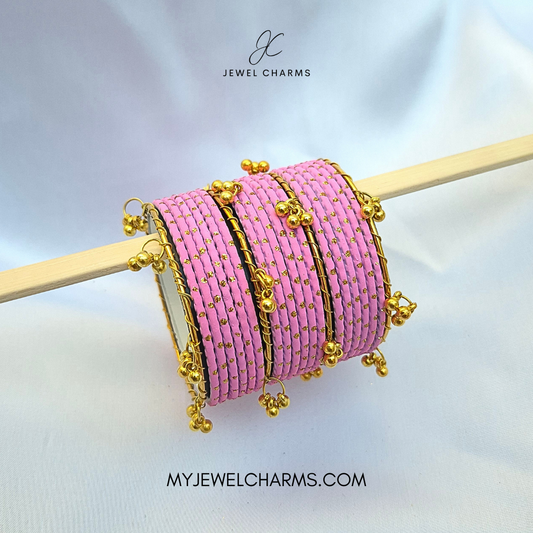 Pink Dotted Golden Viral Kashmiri Bangles