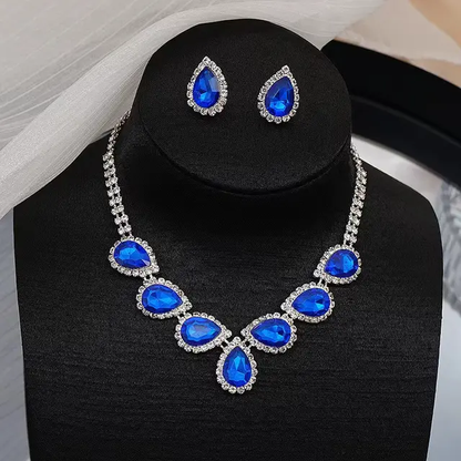 Premium Deep Blue Azure gemstone Zircon necklace set with earrings