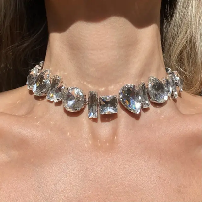 Premium Abstract Crystal Silver Choker Thick Gems