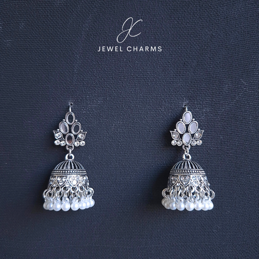 Jc 224 Silver Antique Tetra Sheesha Jhumki