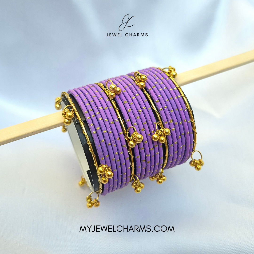 Purple Dotted Golden Viral Kashmiri Bangles