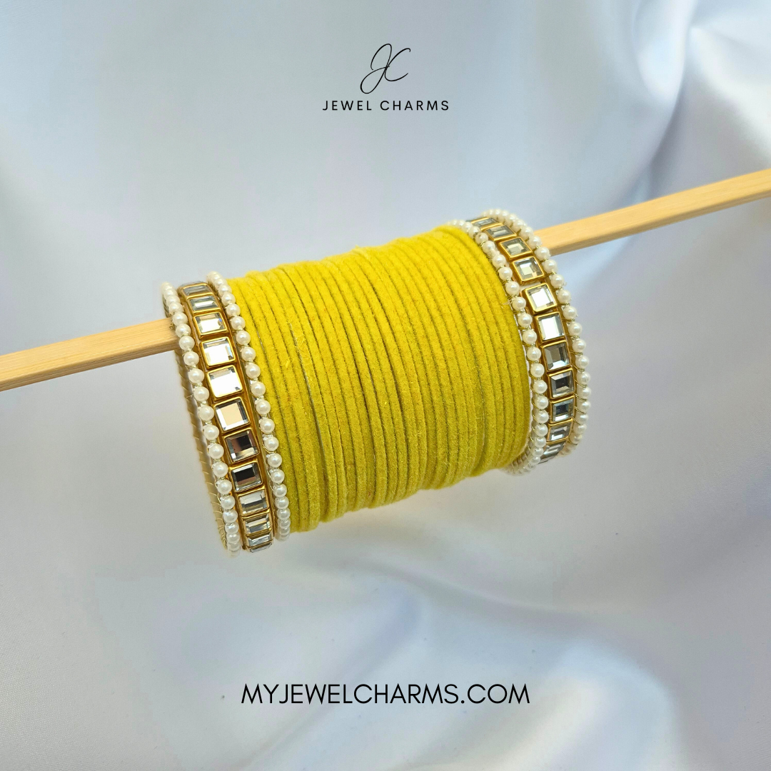 Yellow Double Karra 2 Dozen Bangles Set