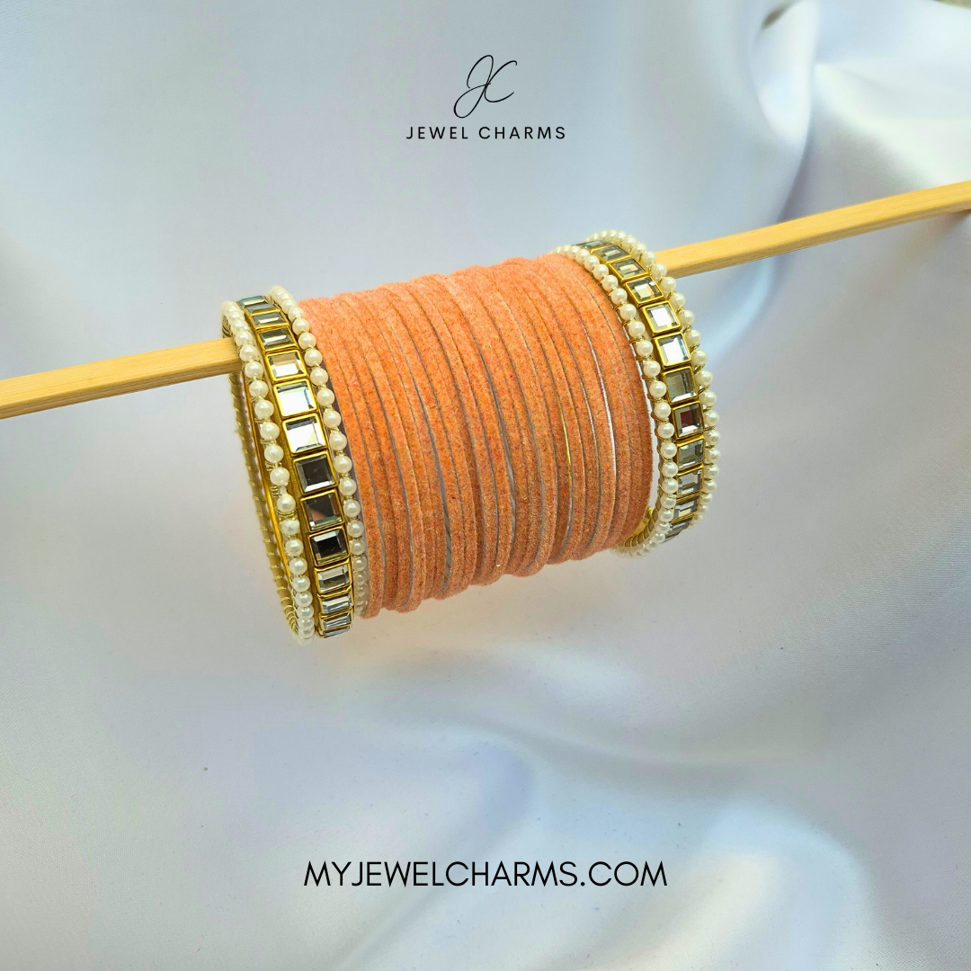 Dark Peach Double Karra 2 Dozen Bangles Set