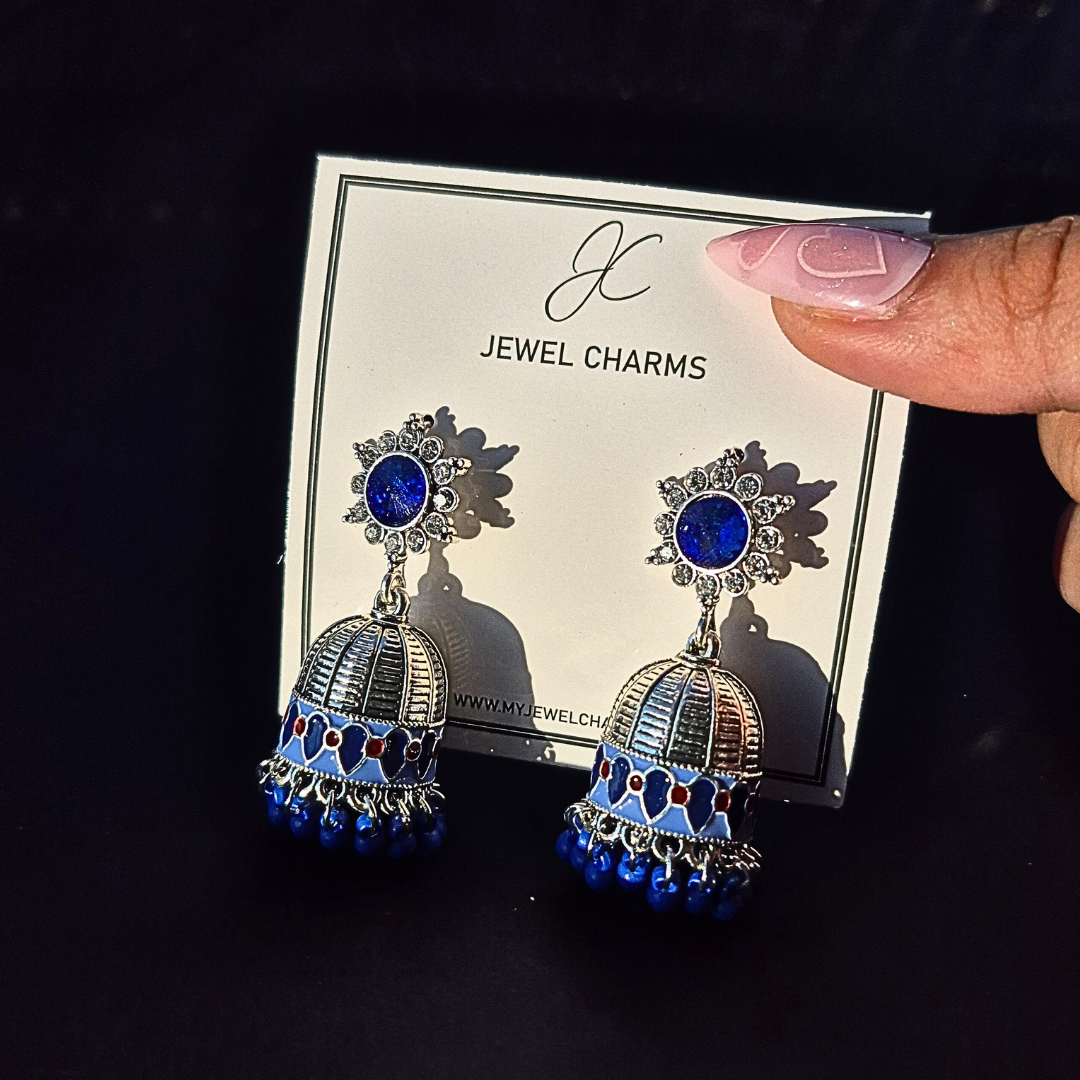 Silver Blue Handpainted Jhumki