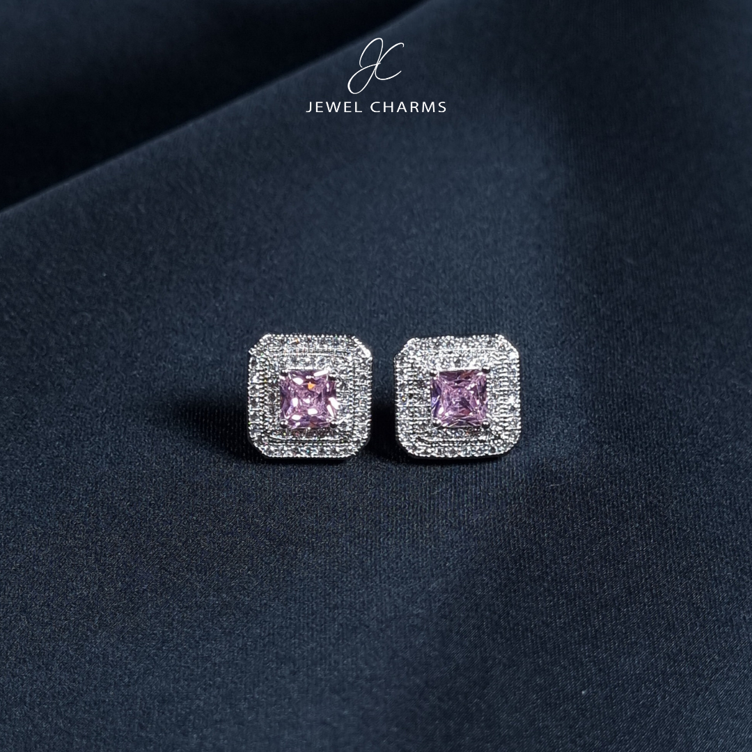 Pink Square Cut Zircon Studs