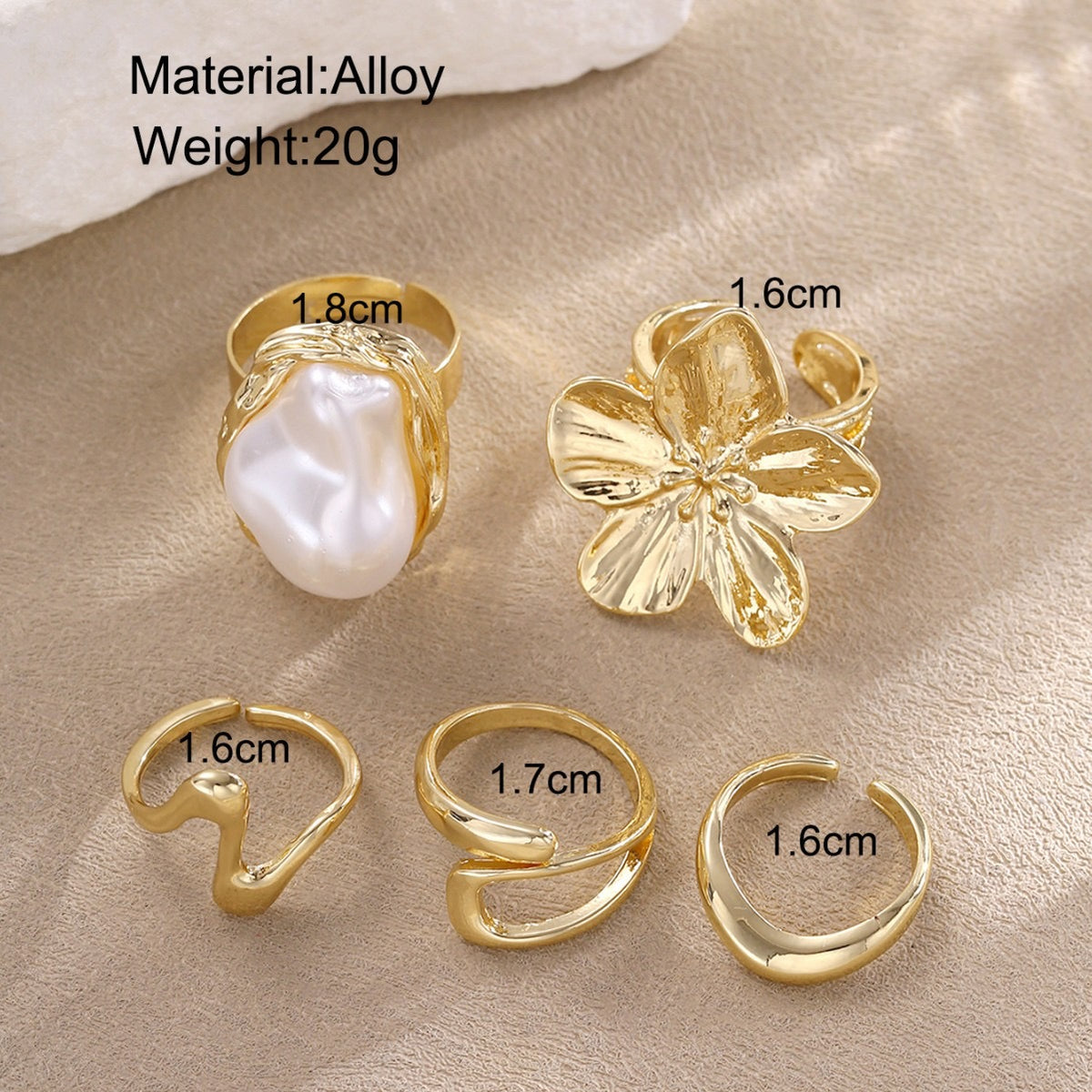 Jcec 338 5 pieces pearl rings pack