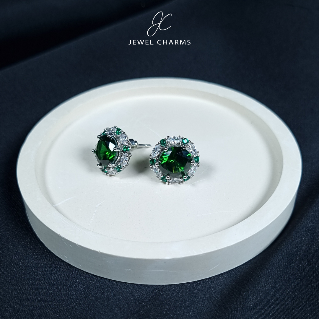 Green Dotted Rim Zircon Studs