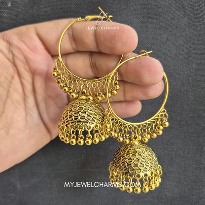 Jcec 325 FishNet Antique Golden Baali Jhumka